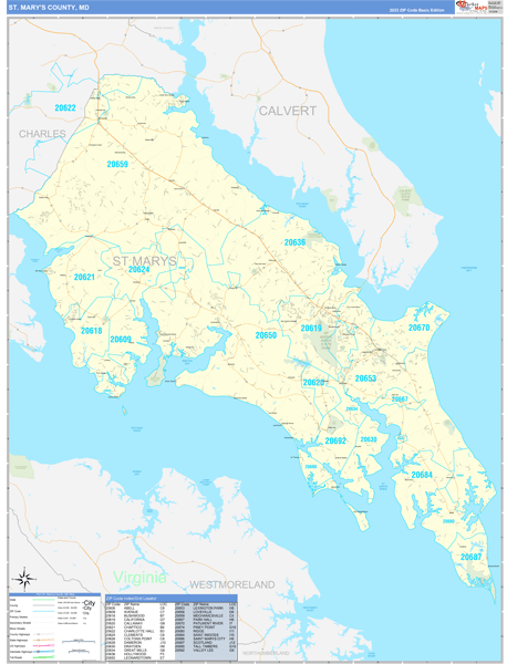 St. Mary's County, MD Zip Code Map